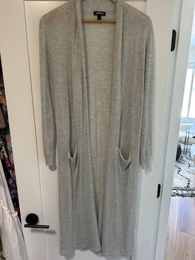 Express Heather Gray Long Open-Front Cardigan/Duster